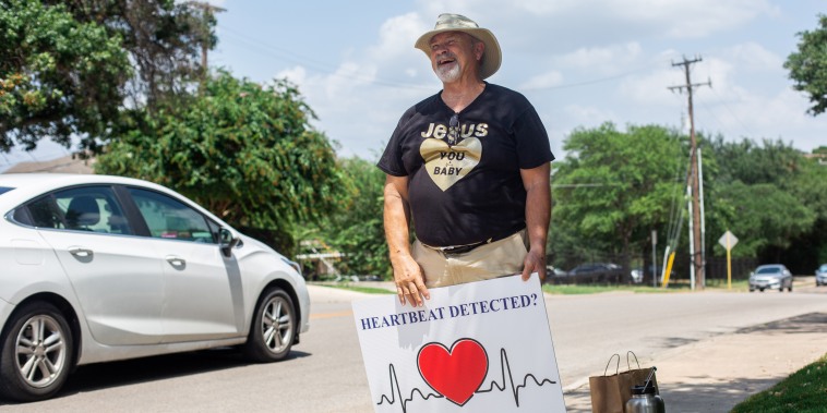 Scott King, a volunteer with The San Antonio Coalition for Life, stands outside Alamo Women's Reproductive Services, an abortion clinic in San Antonio, on Sept. 2, 2021.