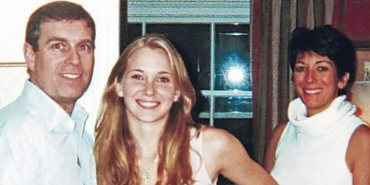 Virginia Giuffre with Prince Andrew and Ghislaine Maxwell at Prince Andrew's London home.