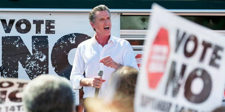 California Gov. Gavin Newsom speaks at a rally against the California gubernatorial recall election on Sept. 12, 2021, in Sun Valley.
