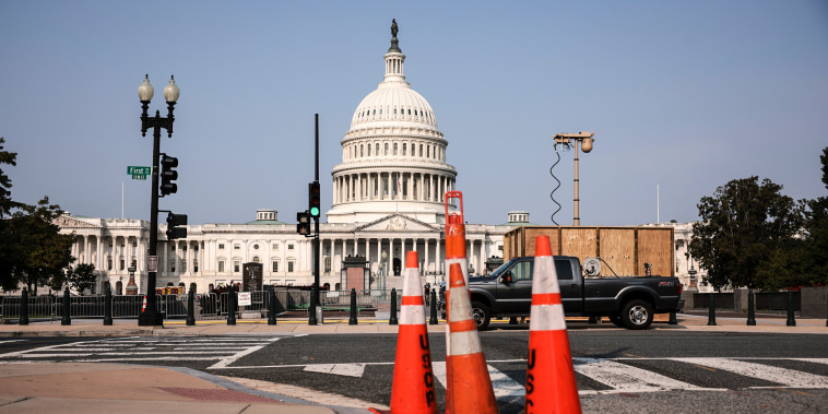 A recently installed surveillance camera is seen positioned near the U.S. Capitol on Sept. 13, 2021.