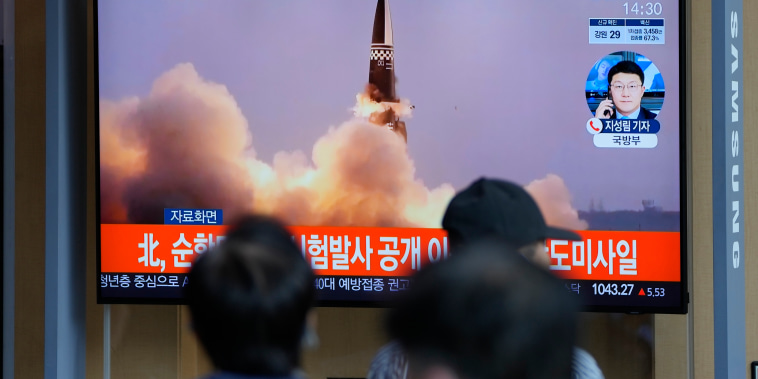A news program in South Korea reports on North Korea's launch of two ballistic missiles on Wednesday, Sept. 15, 2021.