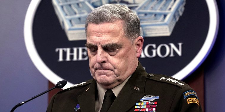 Joint Chiefs of Staff Chairman Army General Mark Milley pauses at a news briefing at the Pentagon on Aug. 18, 2021.