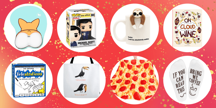 Illustration of 8 different funny products to buy for the Holidays