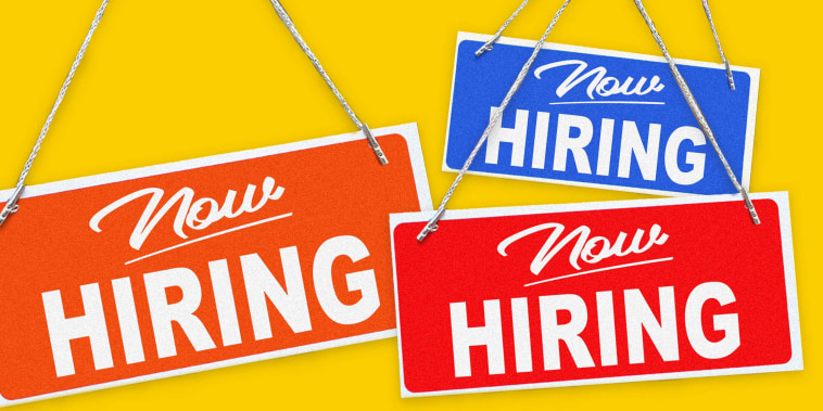 Illustration of \"Now Hiring\" signs