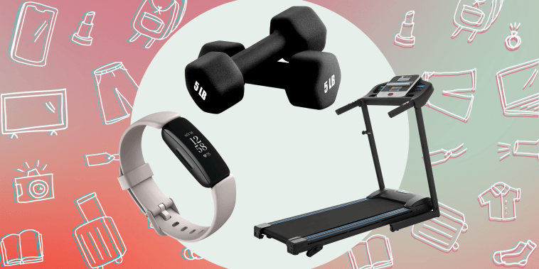 Fitbit - Inspire 2 Fitness Tracker, Portzon Set of 2 Neoprene Dumbbell Hand Weights, XTERRA Fitness TR150 Folding Treadmill Black