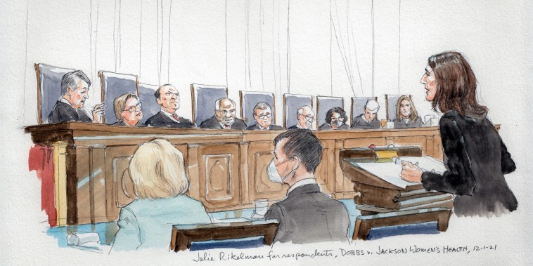Julie Rikelman for respondents in the Dobbs v. Jackson Women's Health arguments in the Supreme Court of the United States in Washington, D.C., on Dec. 1, 2021.