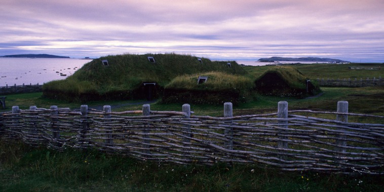 Replicas of Norse houses at L'Anse Aux Meadows in Newfoundland, Canada.