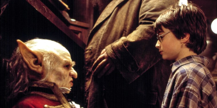 Verne Troyer and Daniel Radcliffe in \"Harry Potter and the Sorcerer's Stone,\" 2001.