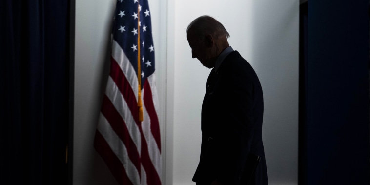 President Joe Biden exits after speaking in the Eisenhower Executive Office Building in Washington on April 21, 2021.