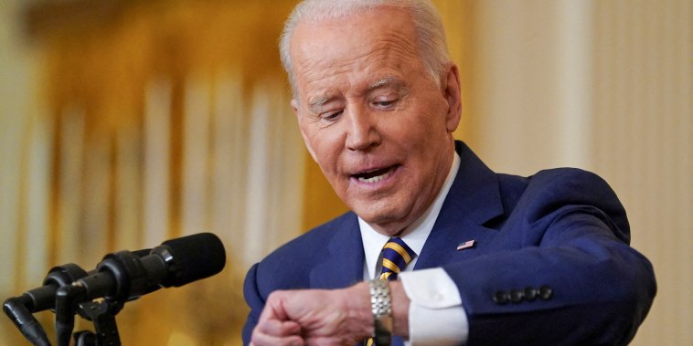 President Joe Biden holds a formal news conference in the East Room of the White House on Jan. 19, 2022.