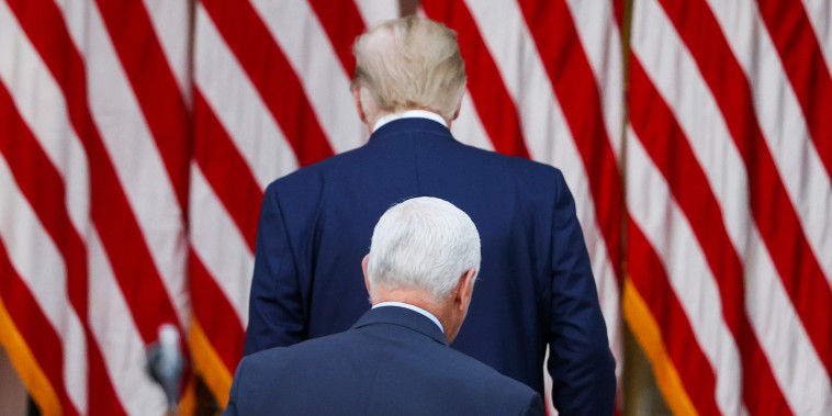 President Donald Trump and Vice President Mike Pence walk away after speaking about Operation Warp Speed in the Rose Garden at the White House on Nov. 13, 2020.