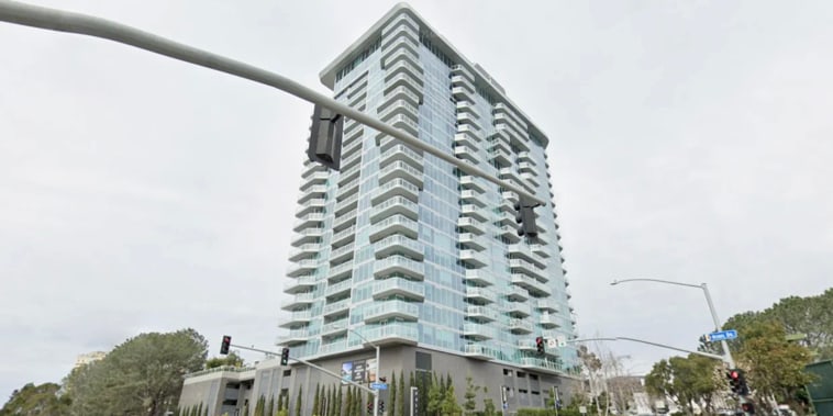 The scene of a parachute accident at the intersection of Lombard Place and Nobel Drive in San Diego.