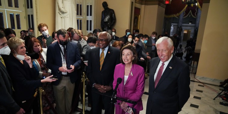 Image: House Majority Whip Jim Clyburn, Speaker of the House Nancy Pelosi, and House Majority Leader Steny Hoyer