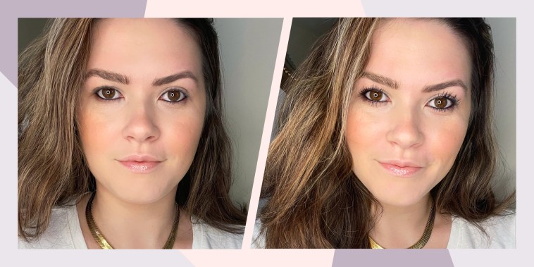 Before and after image of Casey DelBasso wearing L'Or?al Paris Makeup Telescopic Original Lengthening Mascara