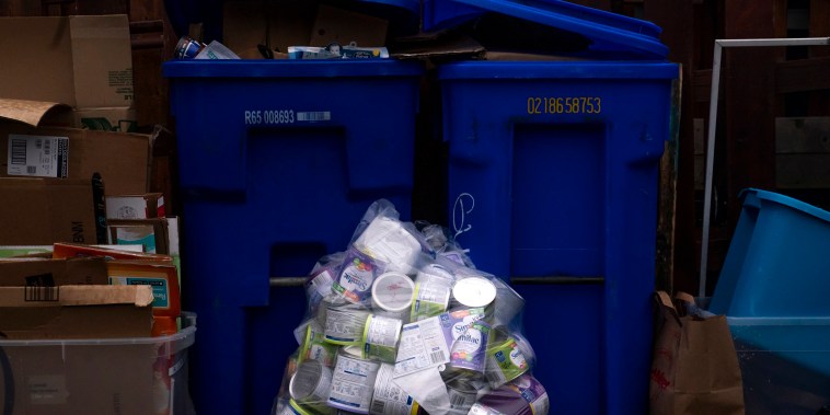 Image: Empty containers of the recalled Similac baby formula outside of an education center in Portland, Ore., on May 12, 2022.