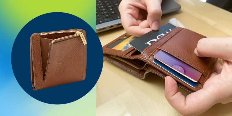 Image of the Logan Small RFID Bifold wallet and someone using the wallet