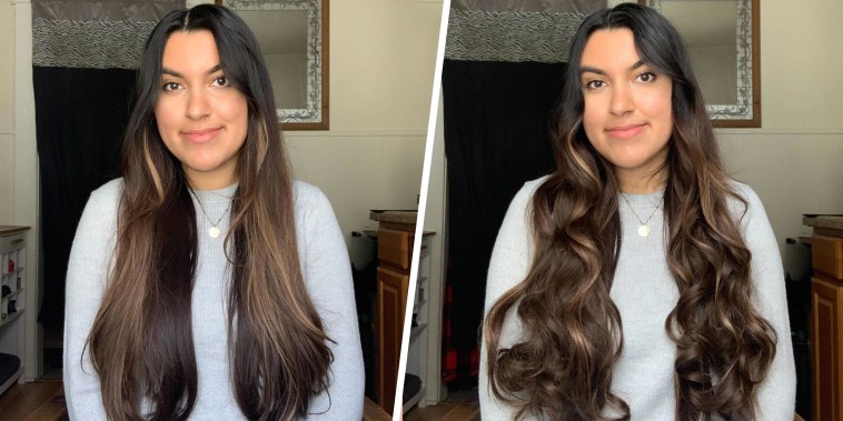 Split image of before and after using hair extensions