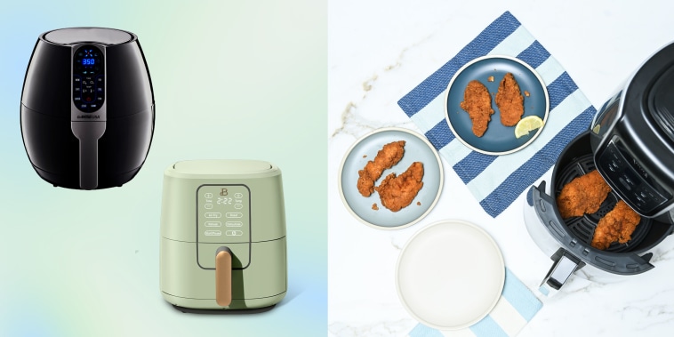 Illustration of an Air Fryer with fryied chicken and two air fryers