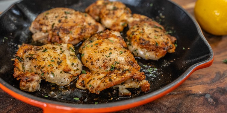 Sear chicken thighs in lemon zest and fresh tarragon for a quick meal.
