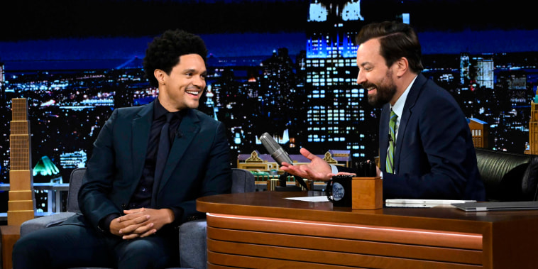 Image: Trevor Noah and Jimmy Fallon on \"The Tonight Show\" on Oct. 13, 2022.