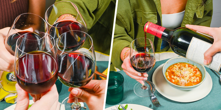 Split image of wine glasses and pouring wine