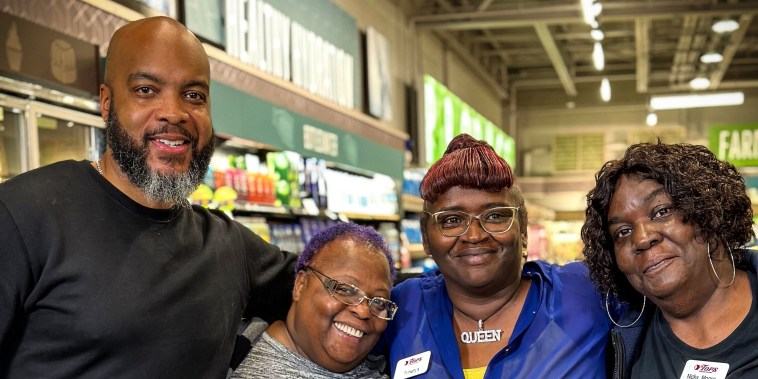 Trymaine Lee, Trinetta Alston, Lorraine Baker, and Nicky Moore at Tops Supermarket in Buffalo, N.Y.