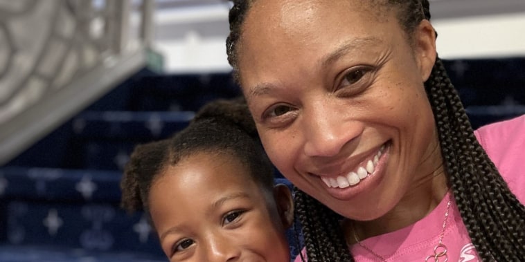 Allyson Felix and with 4-year-old daughter, Camryn.