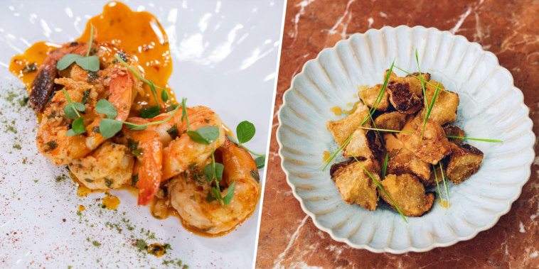 Patatas Bravas and Camarao Alhnino