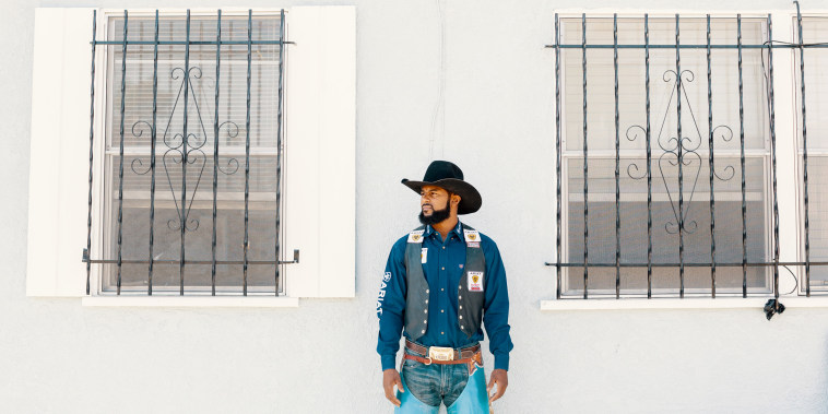 Image of Tre Hosley, a Black cowboy, in Compton.