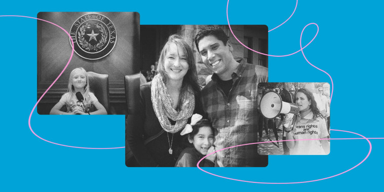 Illustration of Sunny Bryant, the Gonzalez family, and Annaliese Cothron protesting.