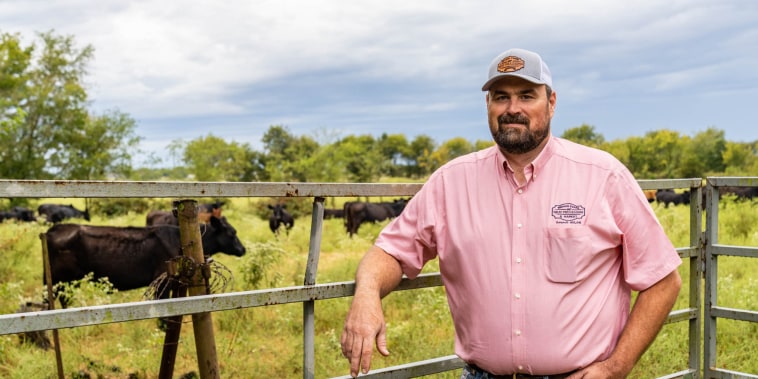 Damon Watson on his cattle farm in Council Hill, Okla.
