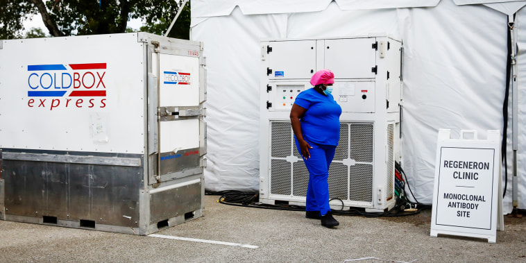 Image: A coldbox containing monoclonal antibody treatments at a Regeneron clinic in Pembroke Pines, Fla. on Aug. 18, 2021.