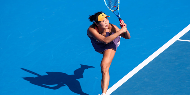 Image: Shuai Peng of China returns a shot during a match against Ekaterina Alexandrova of Russia at theWTA Shenzhen Open on Jan. 8, 2020 in Shenzhen, China.