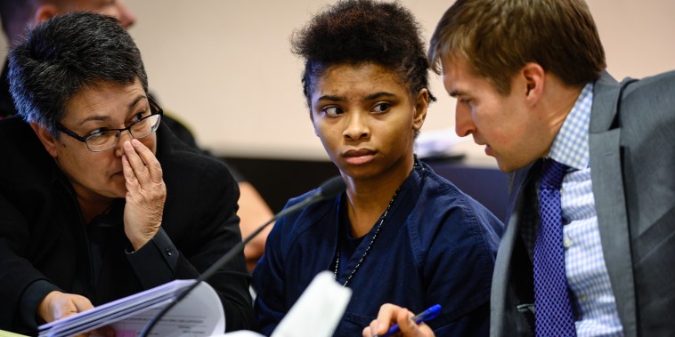Chrystul Kizer listens to her lawyers during a hearing in the Kenosha County Courthouse on Nov. 15, 2019.