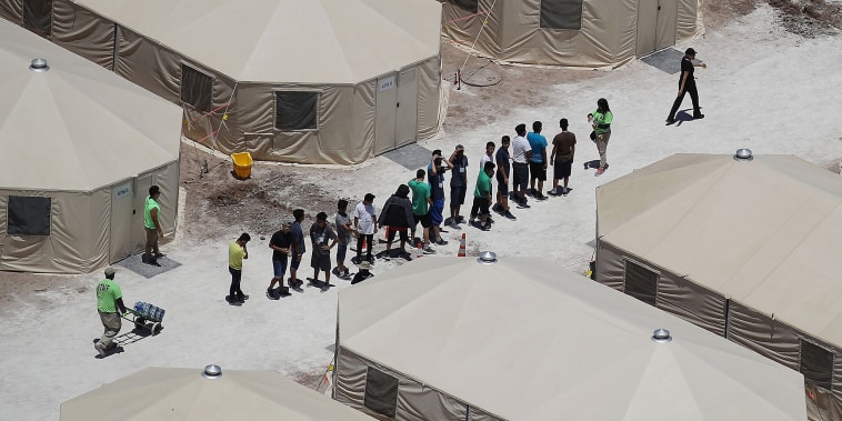 Image: Immigrant children separated from their parents at a tent encampment built near the Tornillo Port of Entry on June 19, 2018 in Tornillo, Texas.