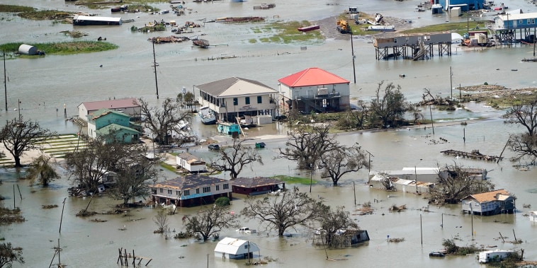 Image: Flooded buildings and homes in the aftermath of Hurricane Laura  near Lake Charles, La., on Aug. 27, 2020.