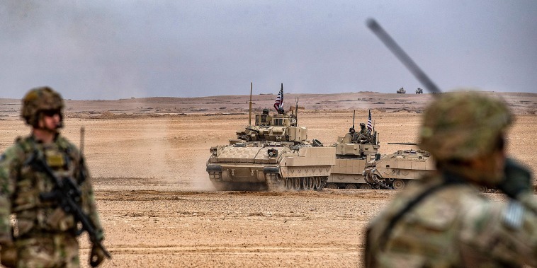 US soldiers during a joint military exercise with the Syrian Democratic Forces (SDF) in northeastern Syria on Dec. 7, 2021.