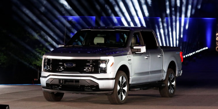 Ford unveils their new electric F-150 Lightning outside of their headquarters in Dearborn, Mich., on May 19, 2021.