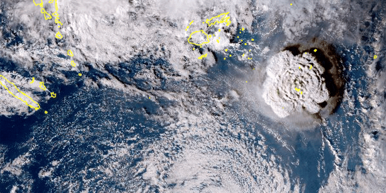 The eruption of an undersea volcano near Tonga on Jan. 15, 2022.