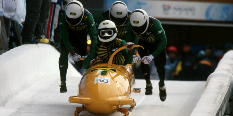 The four-man Jamaican team at the Winter Olympics Games in Nagano in 1998.