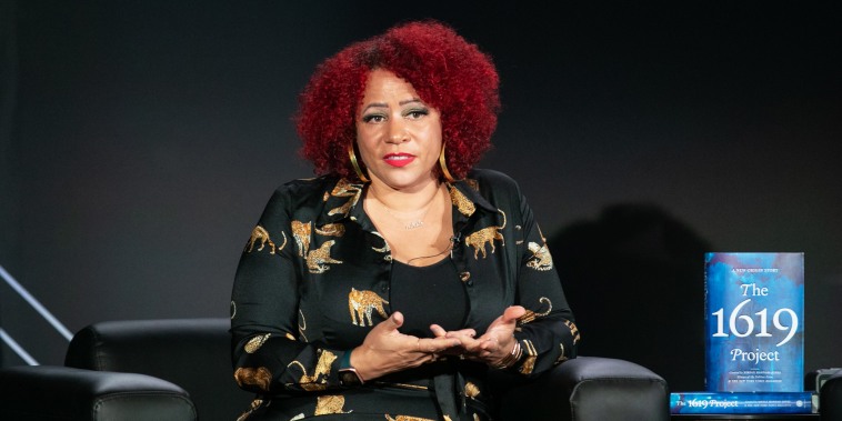 Nikole Hannah-Jones discusses her book, The 1619 Project: A New Origin Story, on Nov. 30, 2021, in Los Angeles.