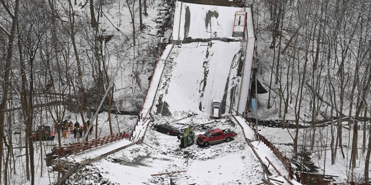 Image: The scene of the Forbes Avenue Bridge collapse over Fern Hollow Creek in Frick Park in Pittsburgh, Penn., on Jan. 28, 2022.
