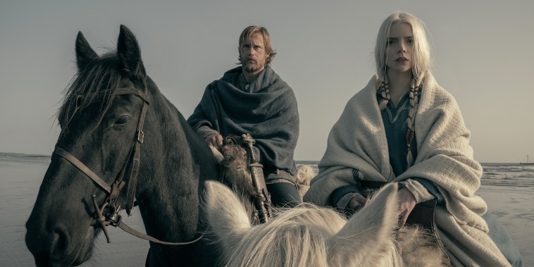 Alexander Skarsgård stars as Amleth and Anya Taylor-Joy as Olga in The Northman.