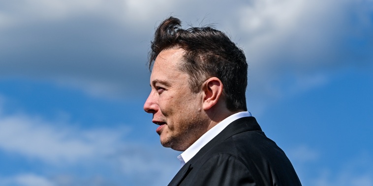 Elon Musk stands on the construction site of the Tesla Gigafactory in Grünheide, Germany, on Sept. 3, 2020.