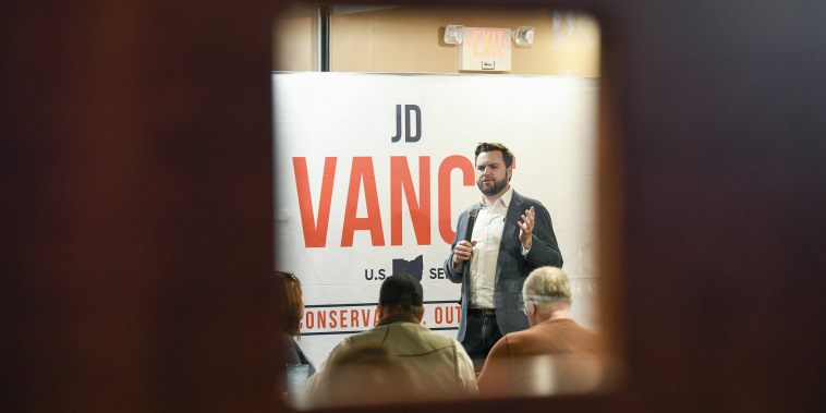 Image: J.D. Vance at a campaign event in Huber Heights, Ohio, on Feb. 17, 2022.