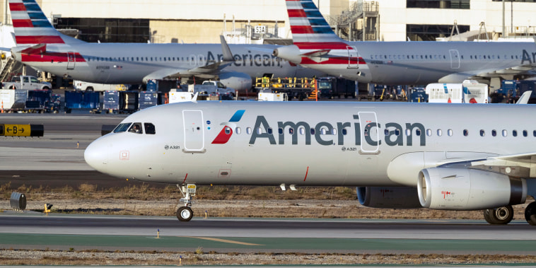 An American Airlines plane on the south runway at LAX, in Los Angeles,on Oct. 23, 2017.