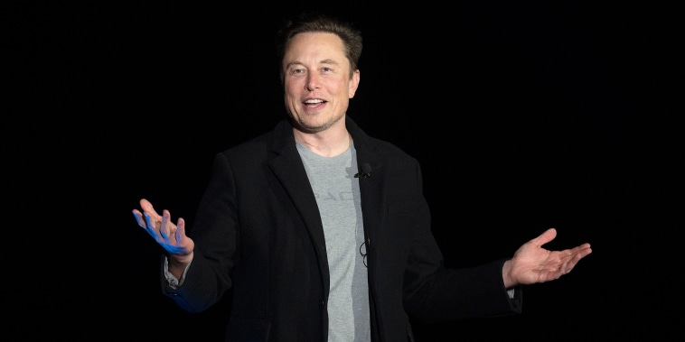 Image: Elon Musk during a press conference at SpaceX's Starbase facility near Boca Chica Village in Texas on Feb. 10, 2022.