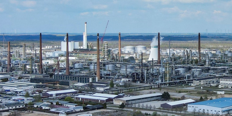 The site of the PCK oil refinery in Schwedt, Germany, on April 28, 2022.