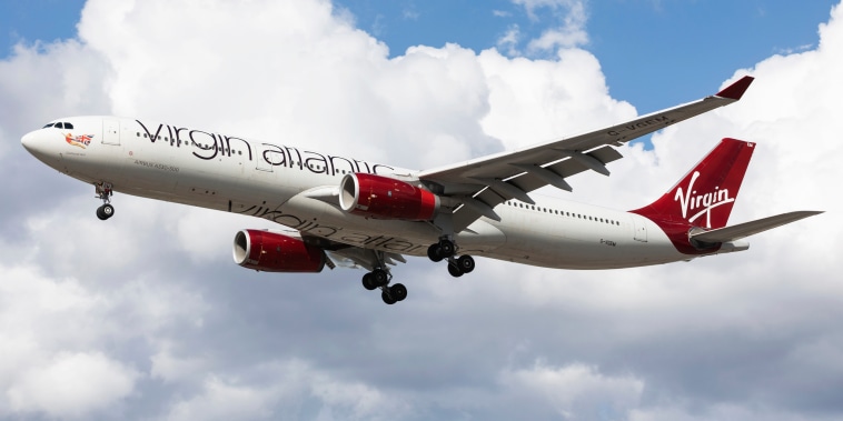 A Virgin Atlantic Airbus A330 landing at London Heathrow Airport, Hounslow, England on May 4, 2021.