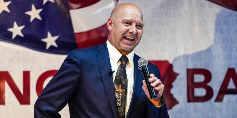 Image: State Sen. Doug Mastriano, R-Franklin, a Republican candidate for Governor of Pennsylvania, speaks at a primary night election gathering in Chambersburg, Pa., on May 17, 2022.